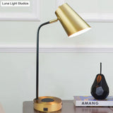 Gold Metal Shade Night Lamp For Study Room - Simplicity 1-Light Table Lighting