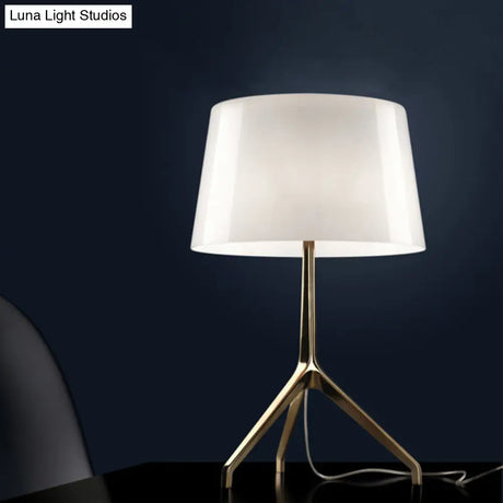 Gold Metal Tripod Nightstand Lamp With Barrel Shade For Bedroom Simple & Elegant Design