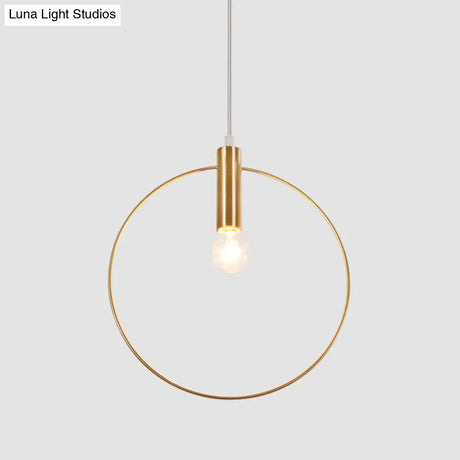 Gold Metallic Bedroom Suspension Lamp With Simple Tube Down Lighting