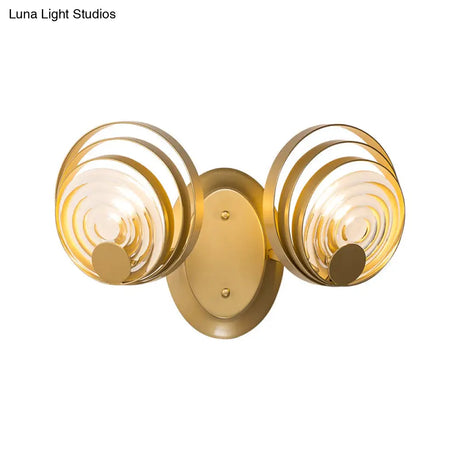 Gold Metallic Circular Ripple Glass Wall Light For Modern Living Room - 1/2 Fixture
