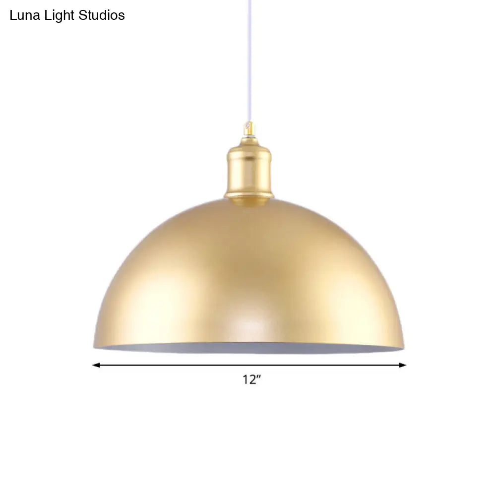 Gold Metallic Height Adjustable Dome Pendant Light For Bedroom