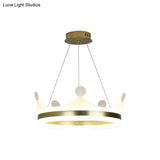 Gold Metallic Kids Crown Hanging Lamp - Led Chandelier For Girls Bedroom Warm/White Light