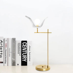 Gold Metallic Led Desk Lamp With Opal Glass Shade - Modern Angled Arm Table Light