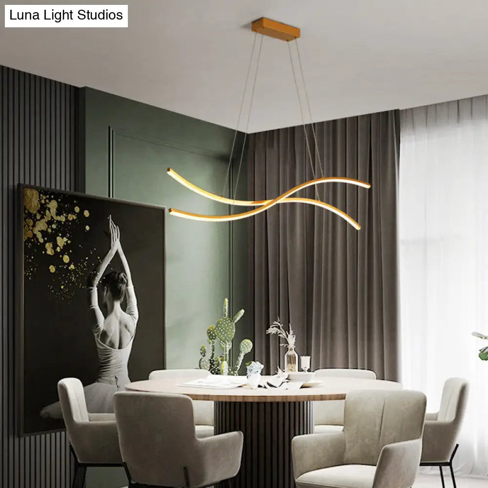 Gold Metallic Led Hanging Light - Minimalist Island Ceiling For Restaurants / 31.5 White
