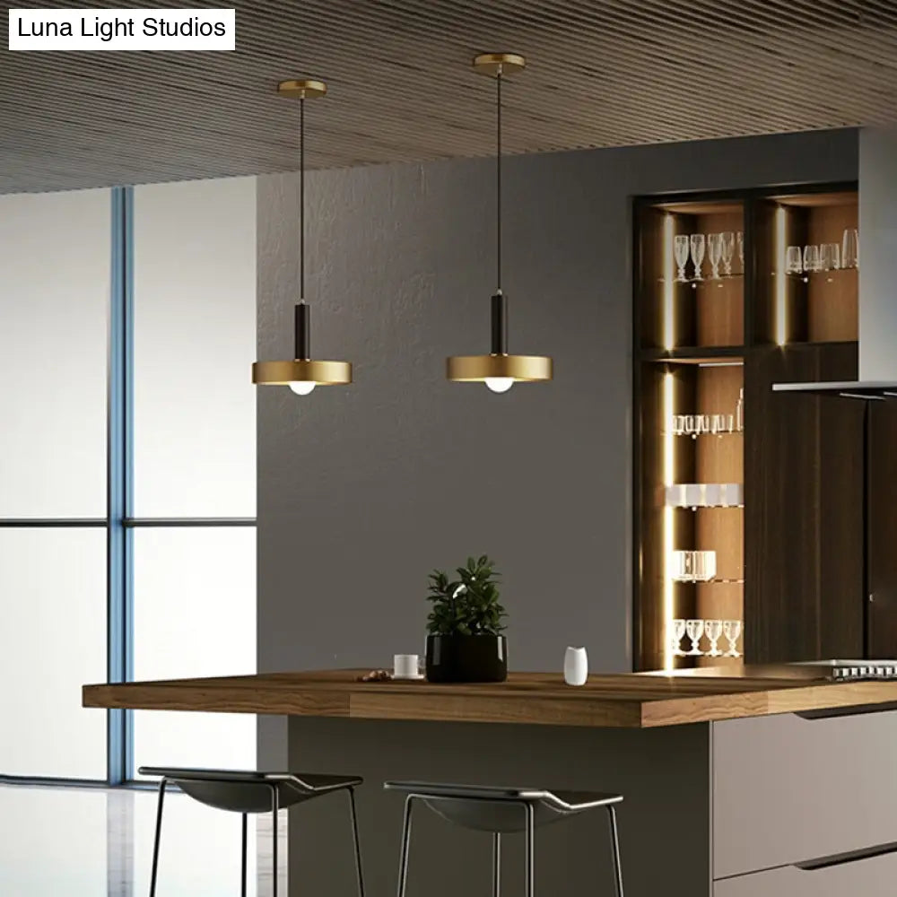 Gold Metallic Lid Shaped Pendant Light Fixture For Dining Room - Post-Modern Suspension Lighting 1 /