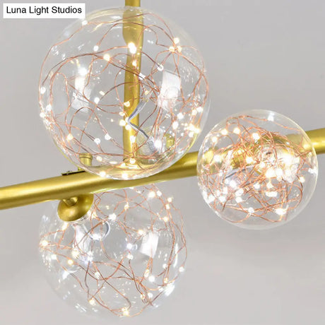 Gold Mid-Century Pendant Light - Stylish Spherical Clear Glass Ceiling Fixture For Dining Table