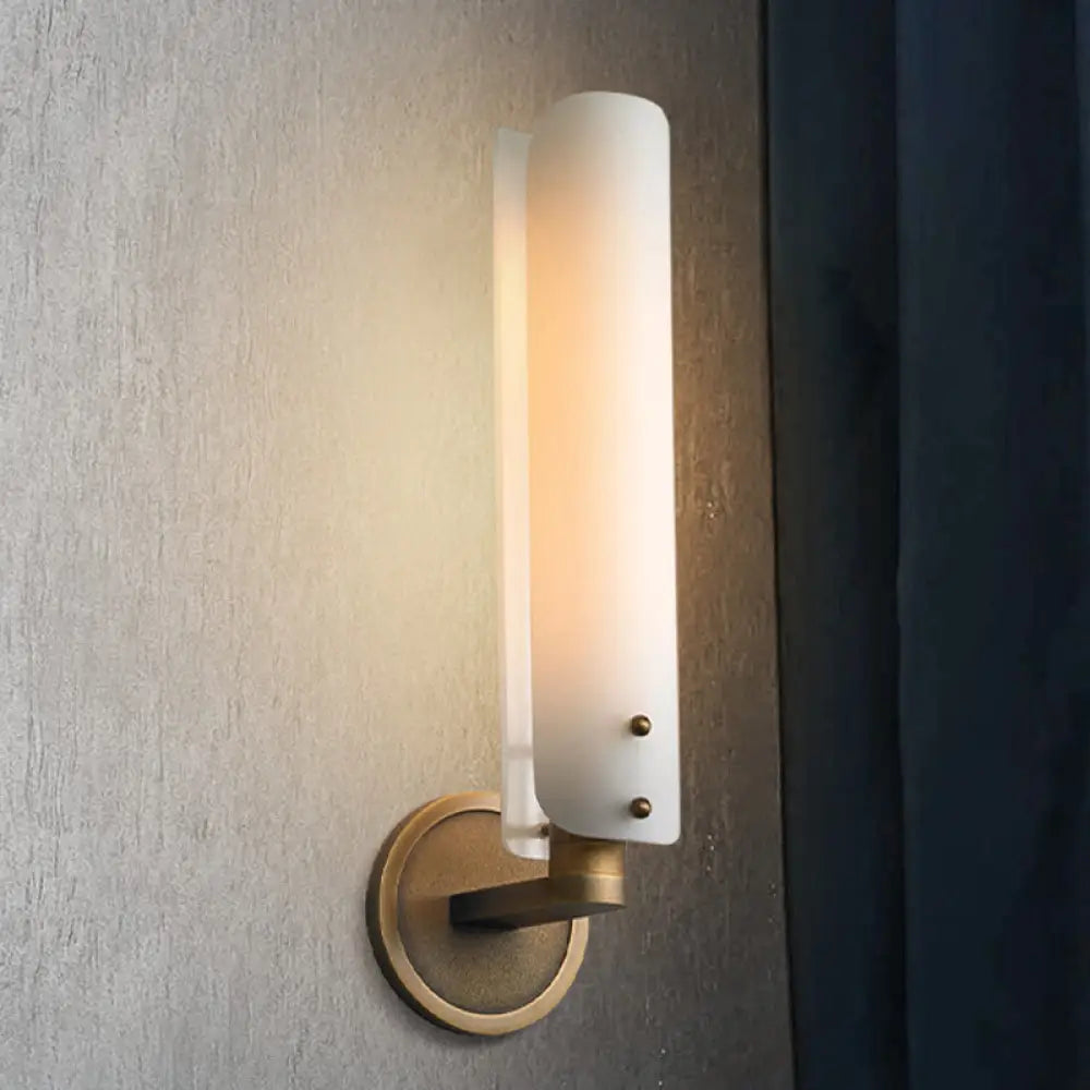 Gold Milk Glass Curved Wall Sconce: Colonial 1/2-Light Bedroom Fixture 1 /