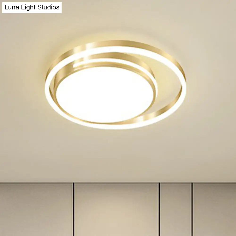 Gold Minimalist Circular Flush Mount Light For Bedroom Ceiling With Acrylic Cover