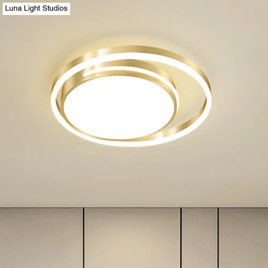 Gold Minimalist Circular Flush Mount Light For Bedroom Ceiling With Acrylic Cover