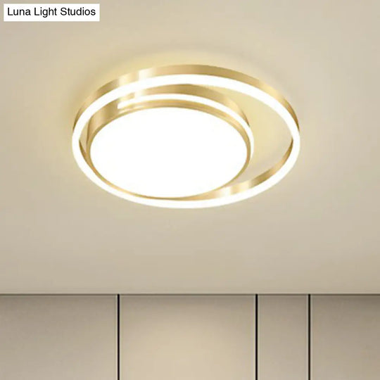 Gold Minimalist Circular Flush Mount Light For Bedroom Ceiling With Acrylic Cover