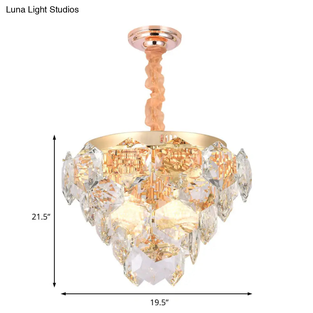 Modern Gold 14-Light Pendant Lamp: Multi-Layered Ceiling Fixture With Faceted Crystals Ideal For