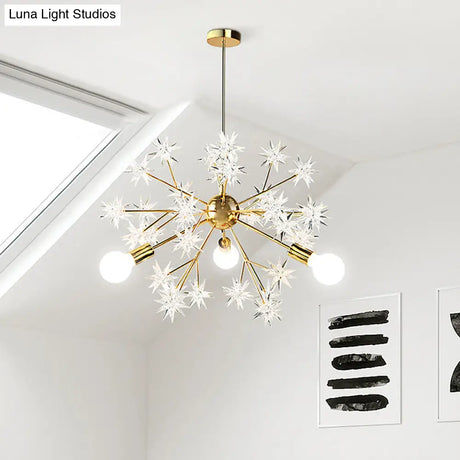Gold Modern Exposed Bulb Bedroom 3 - Head Ceiling Mount Chandelier With Star Decor
