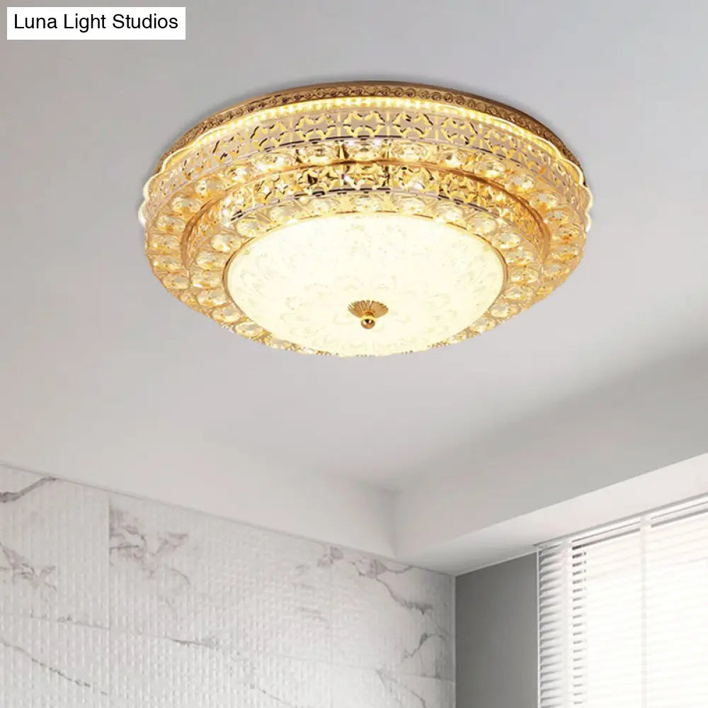Gold Modernist Crystal Flushmount Led Bedroom Ceiling Light - 2 - Tier Circle Design’ Or ’2 -
