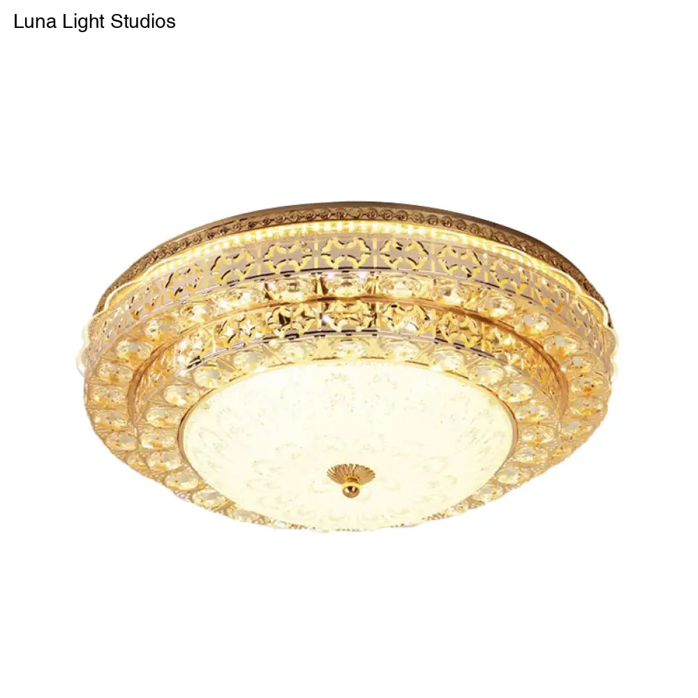 Gold Modernist Crystal Flushmount Led Bedroom Ceiling Light - 2 - Tier Circle Design’ Or ’2 -