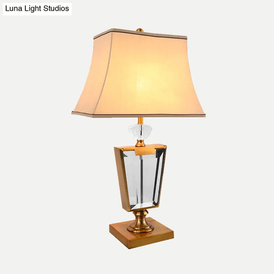 Gold Modernist Desk Lamp With Bell Fabric Shade - Perfect For Dining Room Or Small Tables
