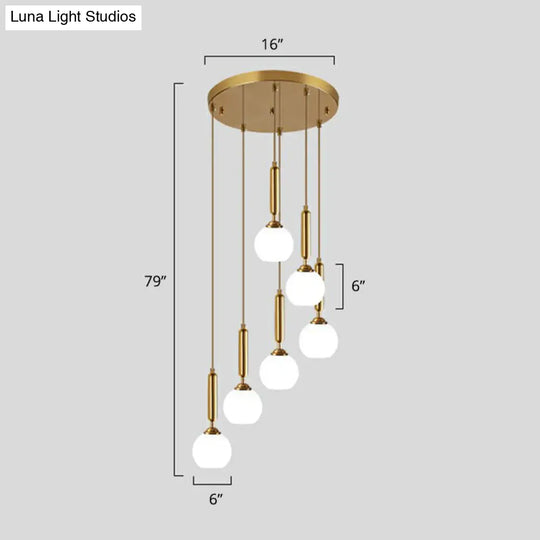 Gold Minimalist Stairway Pendant Light With White Glass Ball Multi Hanging 6 / Cylinder