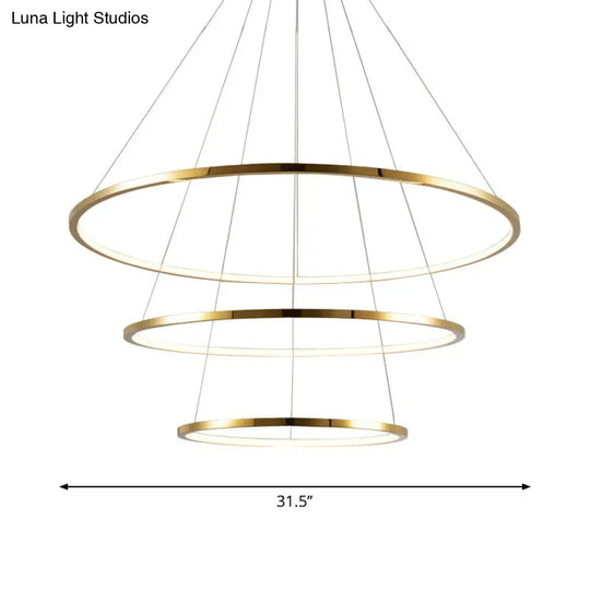 Sleek Gold Stainless Steel Led Chandelier Pendant - 3/4 Tiers Simplicity & Elegance