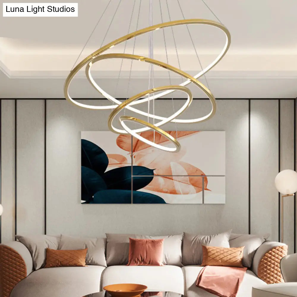 Sleek Gold Stainless Steel Led Chandelier Pendant - 3/4 Tiers Simplicity & Elegance / 4