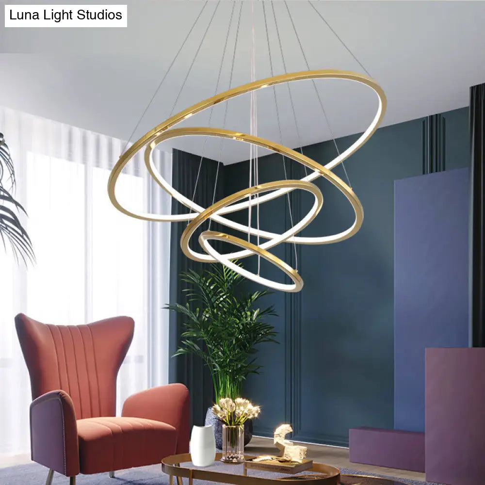 Gold Multi -Tire Chandelier Lamp Simplicity Stainless Steel Led Circle Ceiling Pendant Lighting
