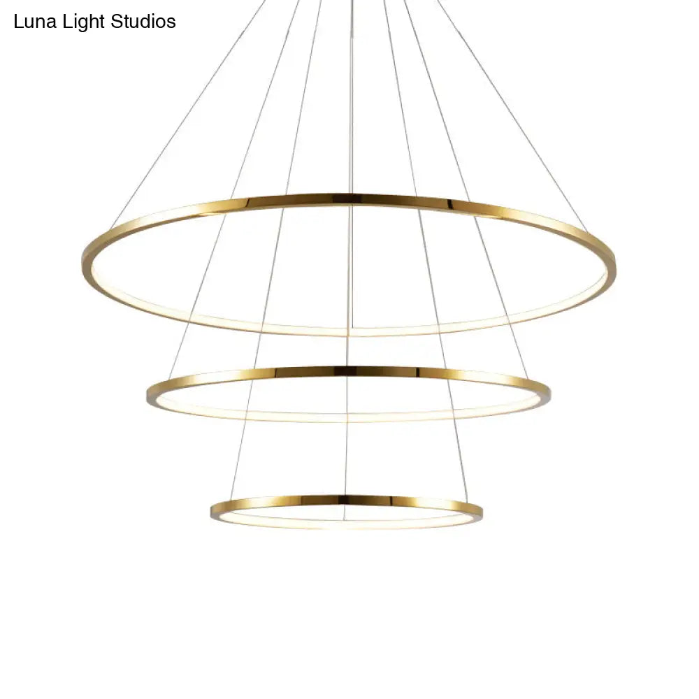 Gold Multi -Tire Chandelier Lamp Simplicity Stainless Steel Led Circle Ceiling Pendant Lighting