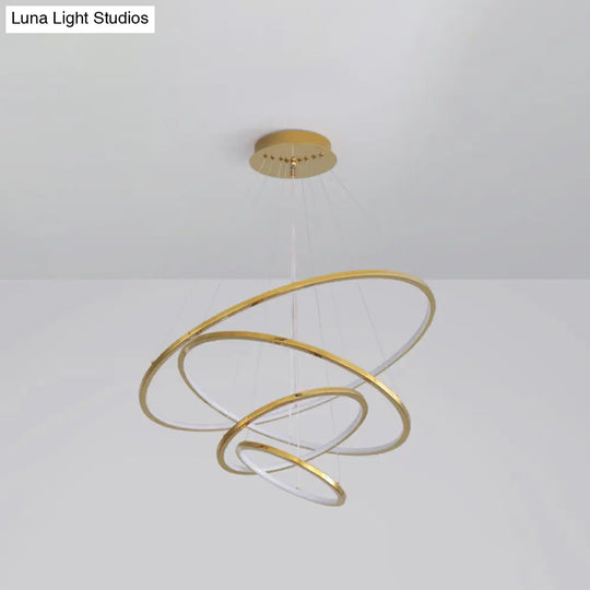Sleek Gold Stainless Steel Led Chandelier Pendant - 3/4 Tiers Simplicity & Elegance
