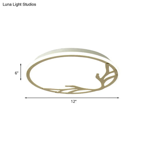 Gold Nordic Circle Ceiling Lamp With Antler Decoration | Led Flush Mount Light