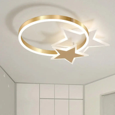 Gold Nordic Led Flush Mount Light With Loving Heart And Star Design /