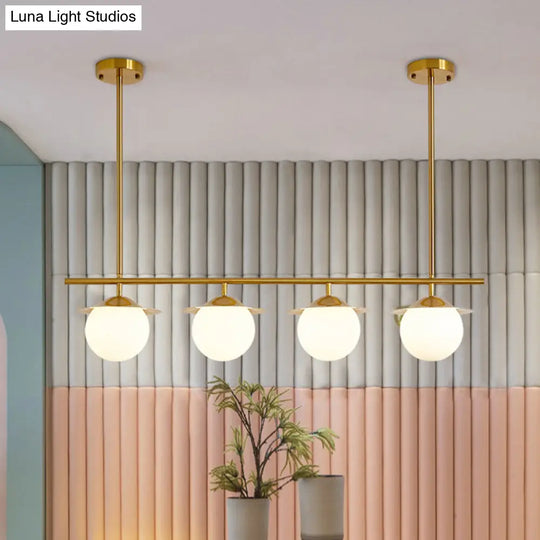 Gold Opal Glass Round Island Pendant Light With 4 Bulbs