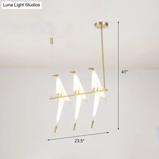 Gold Origami Bird Island Pendant Lamp For Dining Room Decor