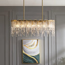 Gold Oval Island Pendant Lamp: Minimalist Design With Clear Crystal 7 Bulbs & Melting Ice-Inspired