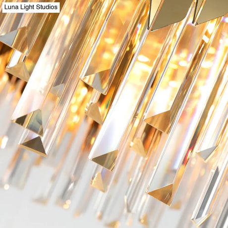 Gold Pendant Chandelier With Tri-Sided Crystal Rod Drum - Postmodern Design 6 Heads Hanging Light