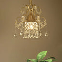 Gold Pendant Lamp With Crystal Droplet - Classic Style Metal Frame Ceiling Light 1 Bulb