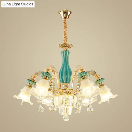 Gold Petal Ceiling Pendant Light With Frosted Glass - Elegant Crystal Chandelier For Living Room