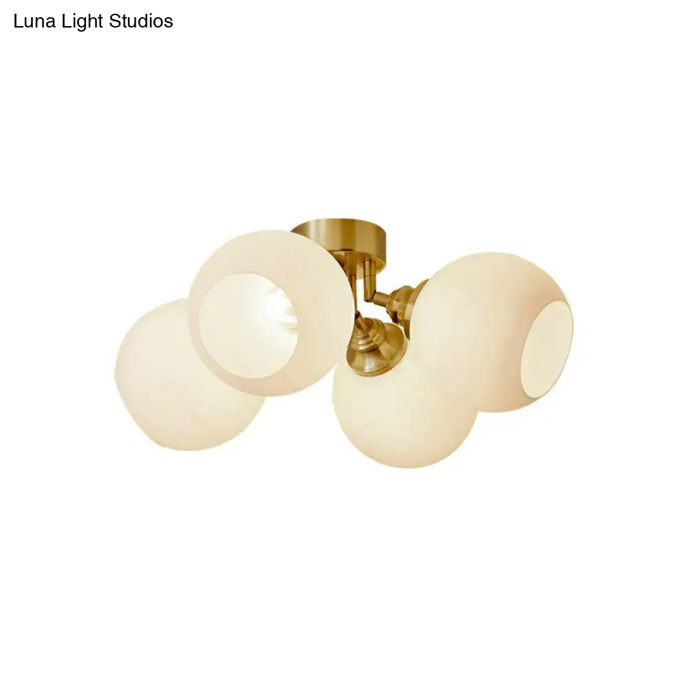 Gold Plated Semi - Flush Ceiling Light With Milky Glass Dome For Bedroom 4 /