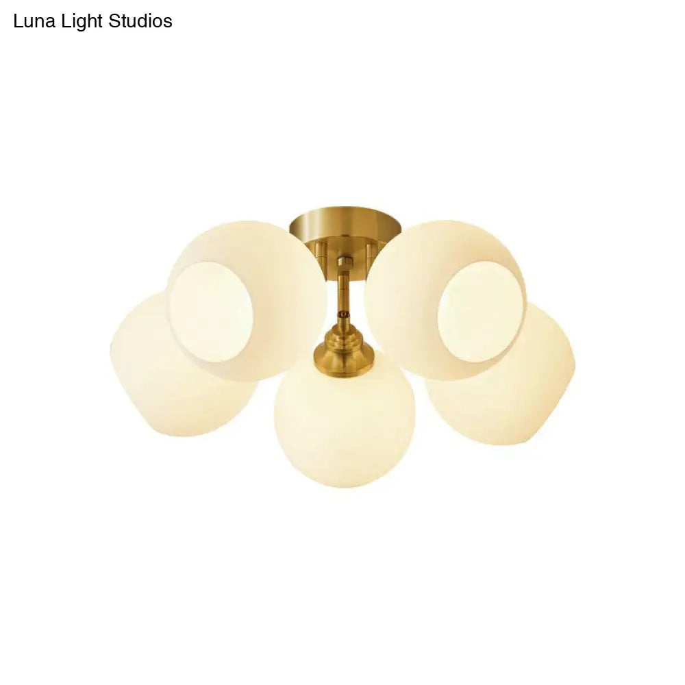 Gold Plated Semi - Flush Ceiling Light With Milky Glass Dome For Bedroom 5 /