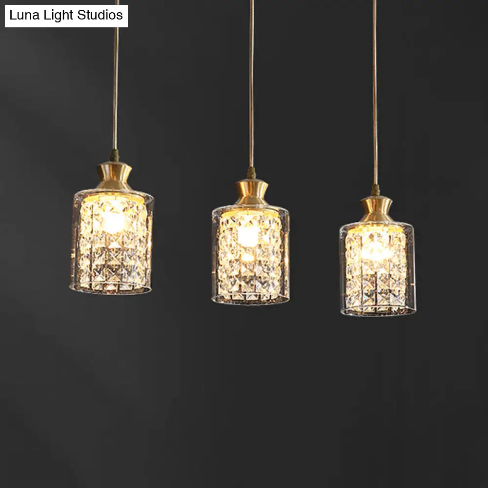 Gold Crystal Pendant Light - Postmodern Shaded Suspension 3 Heads Dining Room