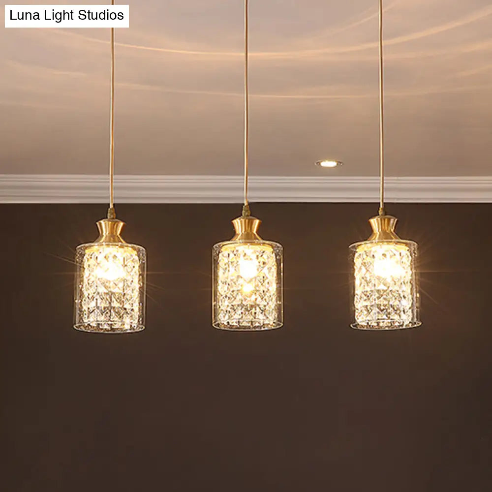 Gold Postmodern Crystal Pendant Light With 3 Shaded Heads For Dining Room Suspension