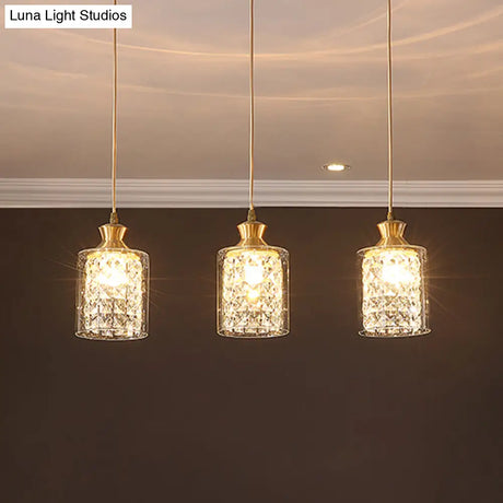 Gold Postmodern Crystal Pendant Light With 3 Shaded Heads For Dining Room Suspension