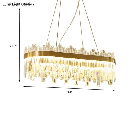 Gold Postmodern Led Chandelier With Crystal Rods - Oval Dining Room Hanging Lamp Kit