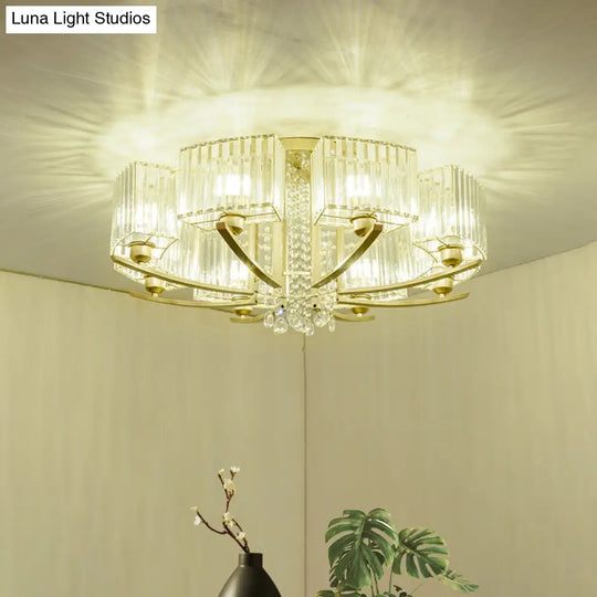 Gold Prismatic Crystal Semi Flush Light For Living Room - Minimalistic Circular Ceiling Mount 12 /