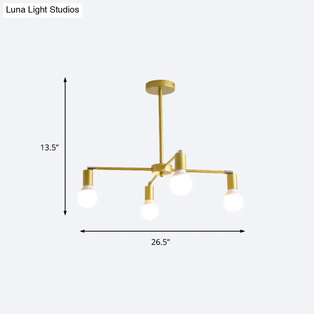 Gold Radial Chandelier With Bare Bulb - Modern 3/4/6 Ceiling Lights For Bedroom