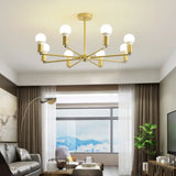 Gold Radial Metal Chandelier With Hanging Lights For Bedroom - Modern Design Bare Bulb 8 /