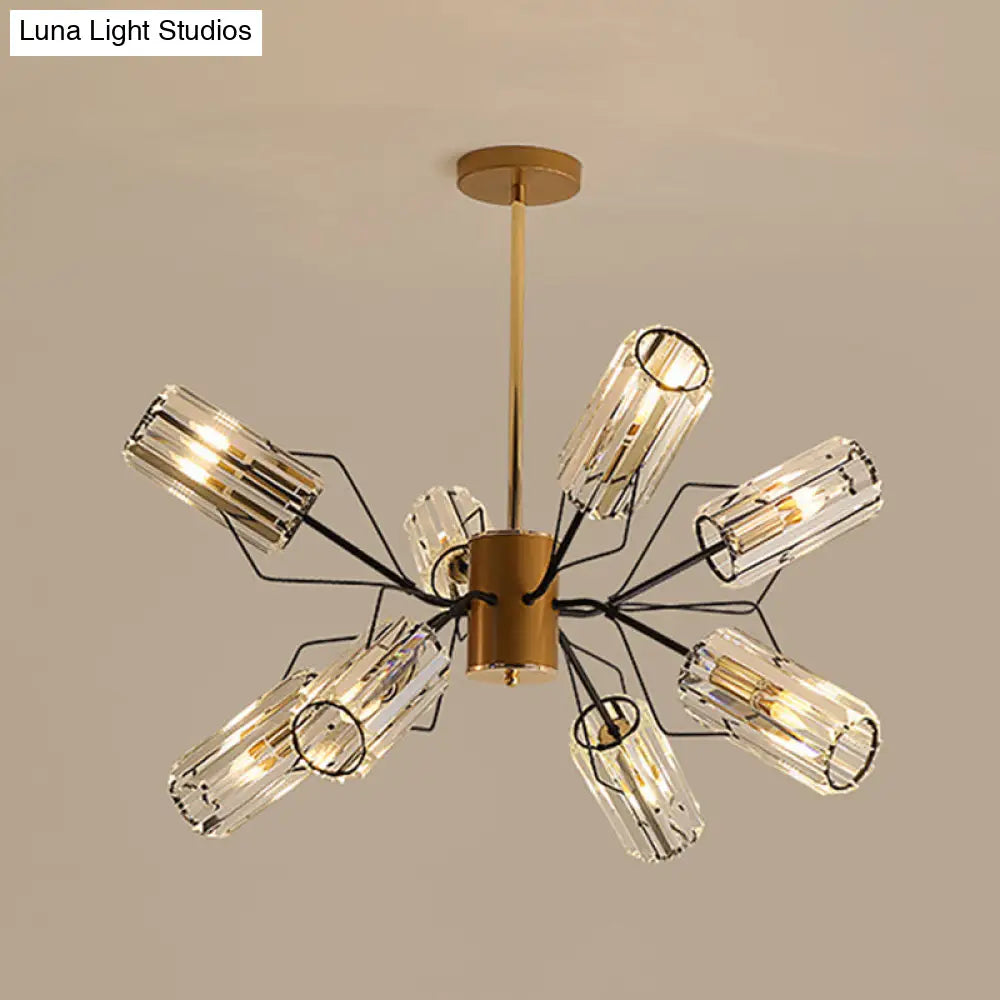 Gold Retro Crystal Chandelier With Cylinder Block Design - Pendant Lamp For Living Room Available In
