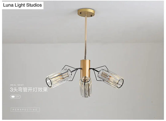 Gold Retro Crystal Chandelier With Cylinder Block Design - Pendant Lamp For Living Room Available In
