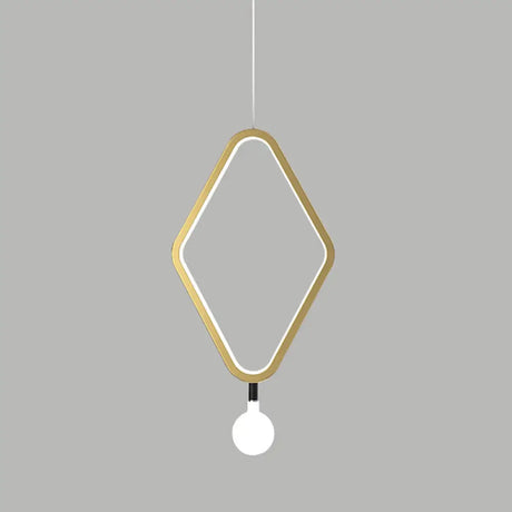 Sleek Gold Rhombus Pendant Light With Warm/White And Exposed Bulb Design