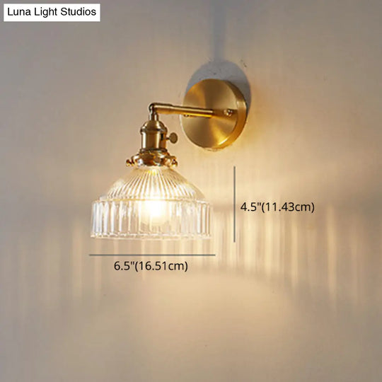 Gold Ribbed Glass Industrial Wall Lamp For Bedroom