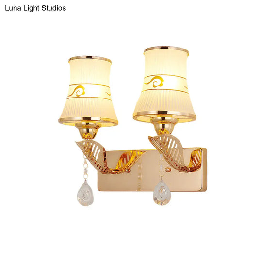 Gold Ribbed Glass Wall Sconce Light - Traditional 2-Bulb Fixture For Dining Room