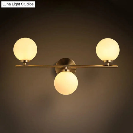 Gold Round Wall Mounted Sconce With Milky Glass Shade - Modernism 3 Heads Lighting