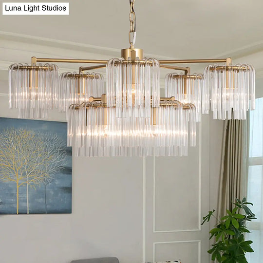 Gold Rustic Chandelier Pendant Light With Crystal Circular Design - 6/7/10 Lights For Bedroom