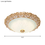 Gold Scallop Flush Light With Frosted Glass - Traditional Hotel Ceiling Mounted Lamp (Led)